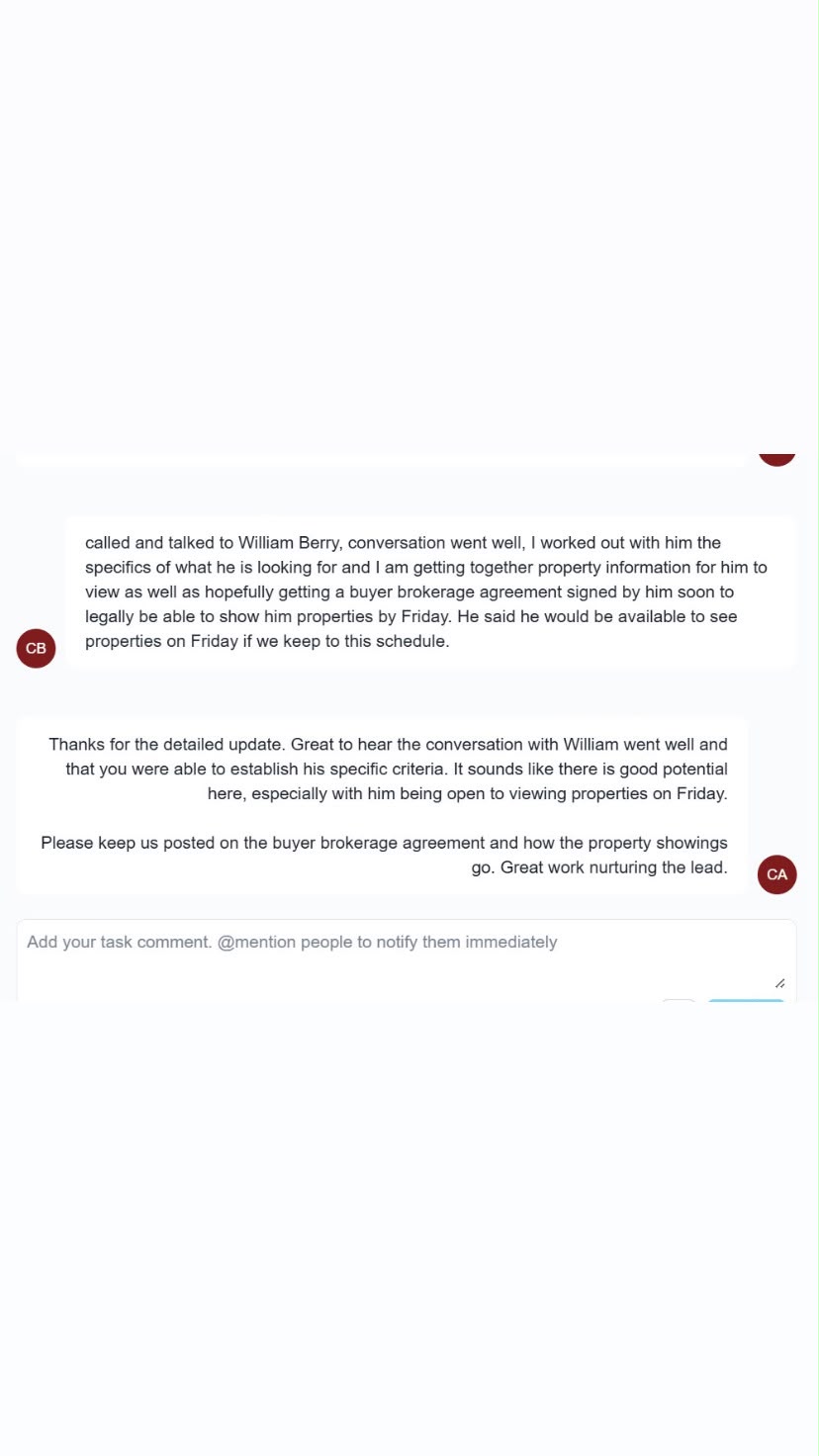 Agent progress note on a buyer brokerage agreement follow-up